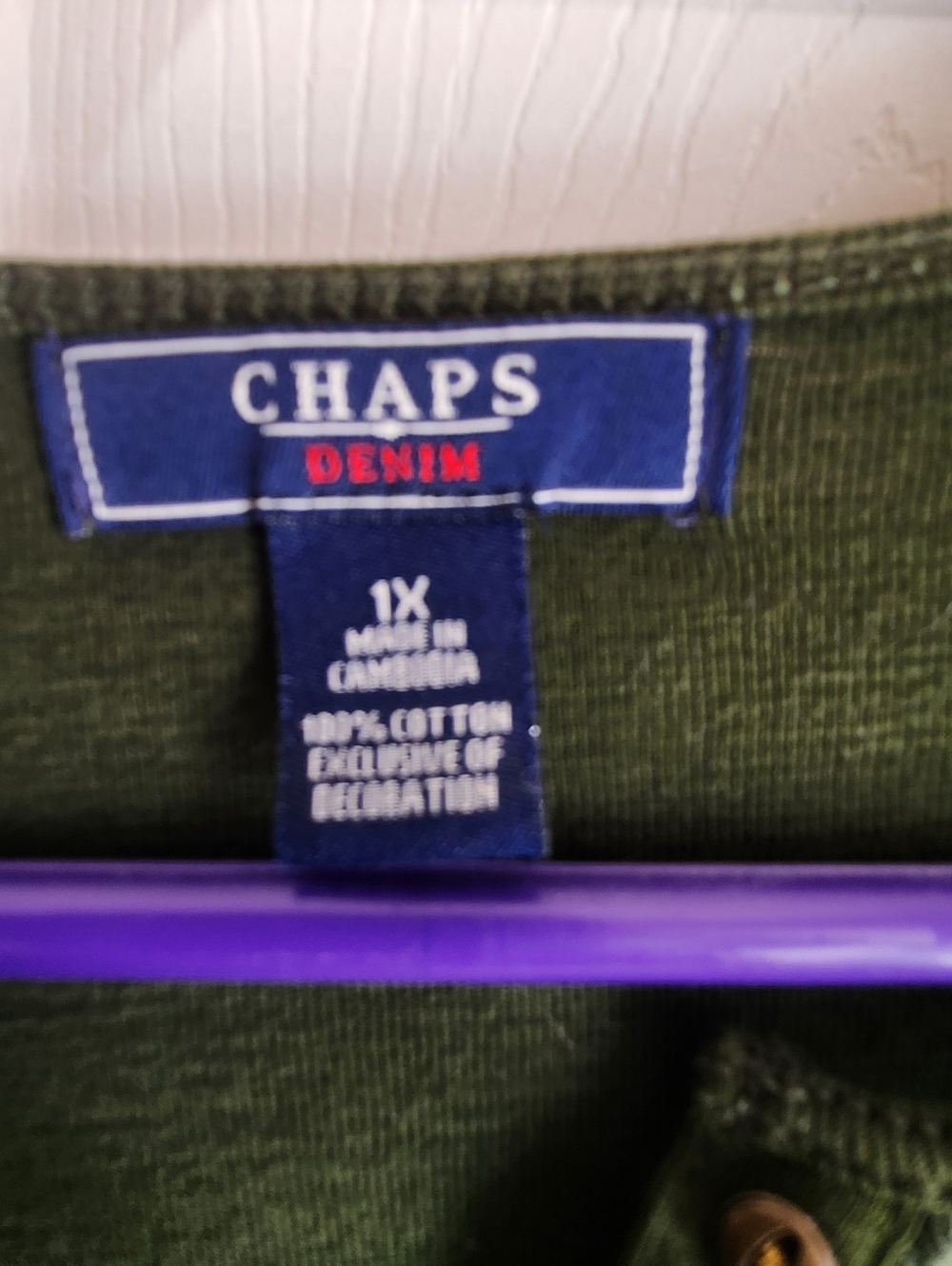 Chaps Olive Green Knit Top with Denim Label